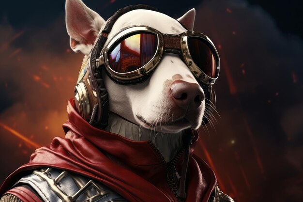 Dog in fur with golden glasses photorealistic fantasy style dieselpunk generation ai