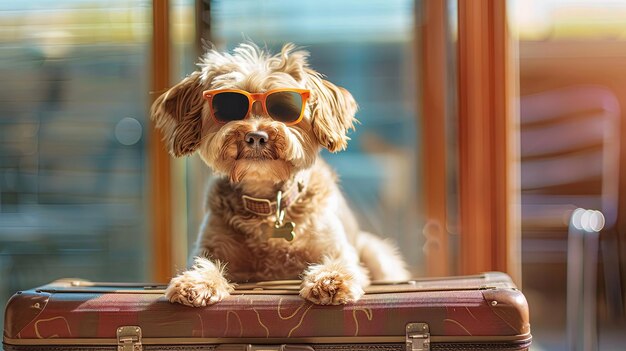 a dog in glasses selective focus