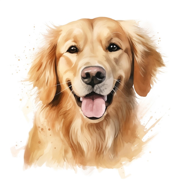 Dog Golden Retriever watercolor painting Adorable puppy animal isolated on white