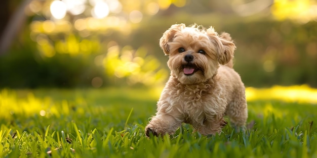 Dog happily playing on green lawn in warm weather enjoying the season Concept Outdoor Photoshoot Colorful Props Joyful Portraits Playful Poses Pet Photography