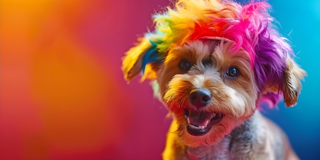 Dog having fun with a wig Concept Pet Photography Funny Moments Wacky Accessories Dog Personalities Playful Portraits