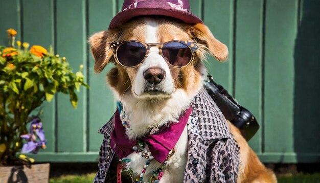 Photo dog having great fashion sense