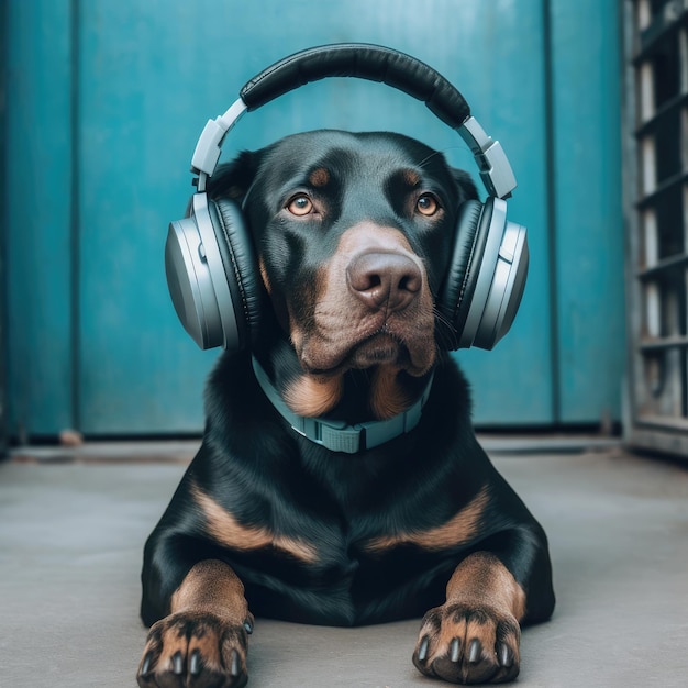 Dog in headphones generative ai