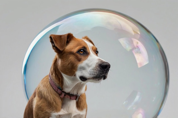 Dog Inside a Bubble in a Surreal Scene