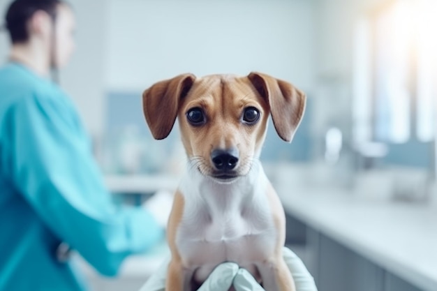 A dog is being examined by a veterinarian.