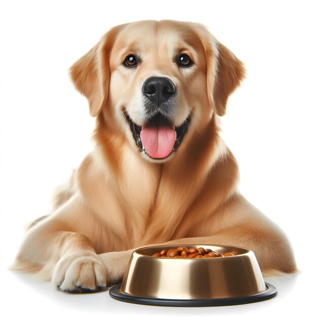 a dog is eating from a bowl of dog food