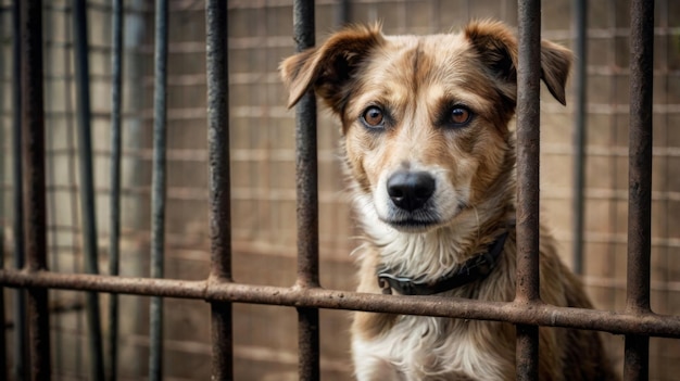 a dog is behind a fence with a fence behind it