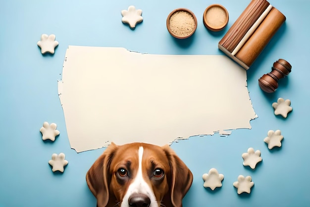 A dog is looking at a blank sheet of paper with a picture of a dog on it.