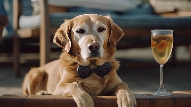 A dog is lying on the deck chair