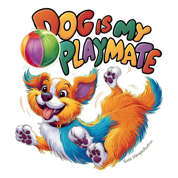 Photo dog is my playmate colorful text in beautiful design