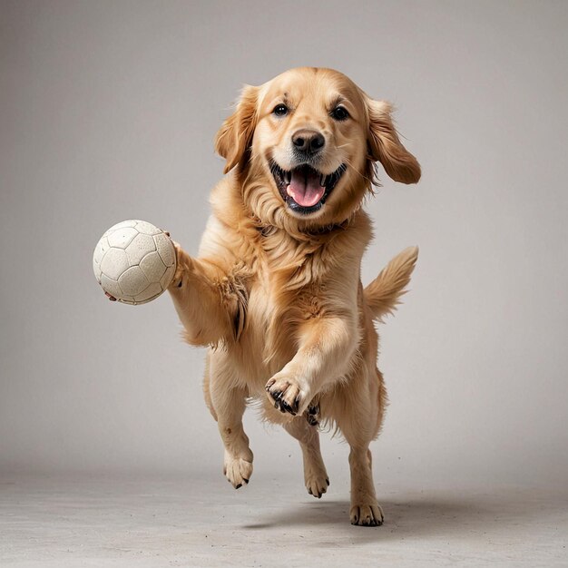 a dog is playing with a ball and the dog is wearing a collar