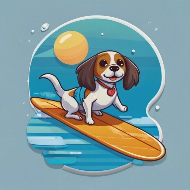 Photo a dog is riding a surfboard with the word dog on it