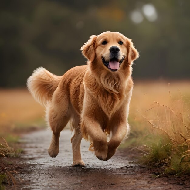 a dog is running on a dirt road with a sky background