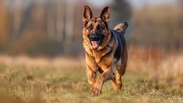 Photo a dog is running in the grass with its tongue out