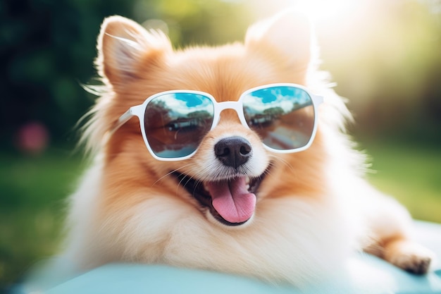 The dog is seen wearing sunglasses and relaxing in a beach chair exuding a sense of humor and