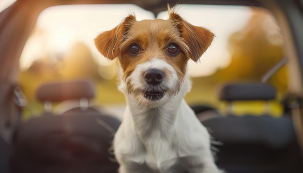 A dog is sitting in the back seat of a car by ai generated image