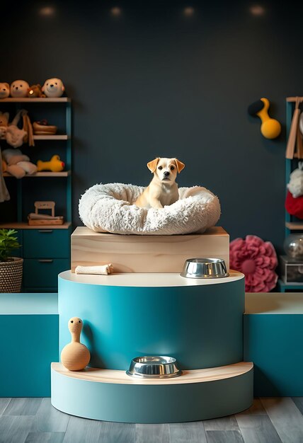 Photo a dog is sitting in a dog bed with a dog in it