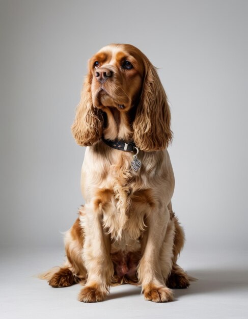 Photo a dog is sitting on the floor with a collar that says  poodle