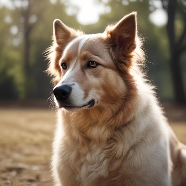 a dog is sitting in the grass and looking at the camera