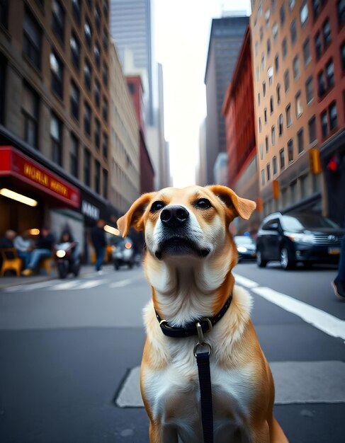 a dog is sitting on the sidewalk in front of a red sign that says quot the word quot