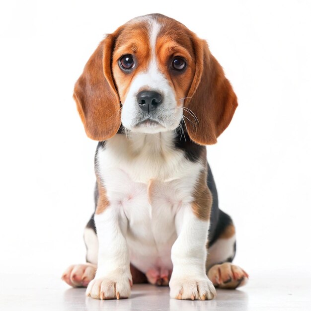 Photo a dog is sitting on a table with a white background