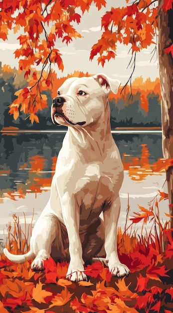 Photo a dog is sitting in the water and has a red and yellow leaves