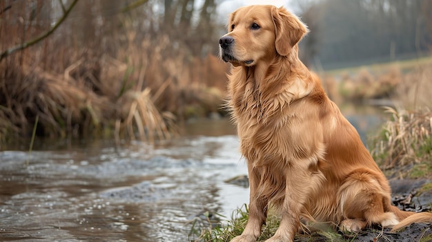 Photo a dog is sitting in the water and looking at the camera