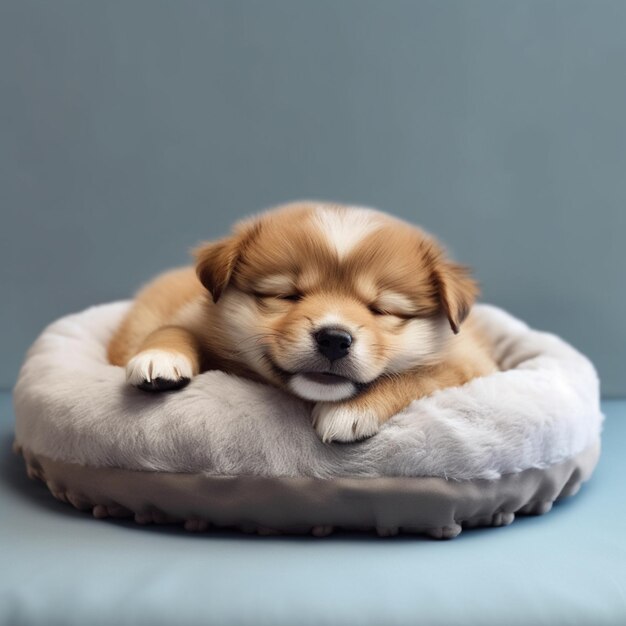 Photo a dog is sleeping on a pillow with his eyes closed