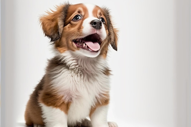 A dog is smiling on white background Made by AIArtificial intelligence