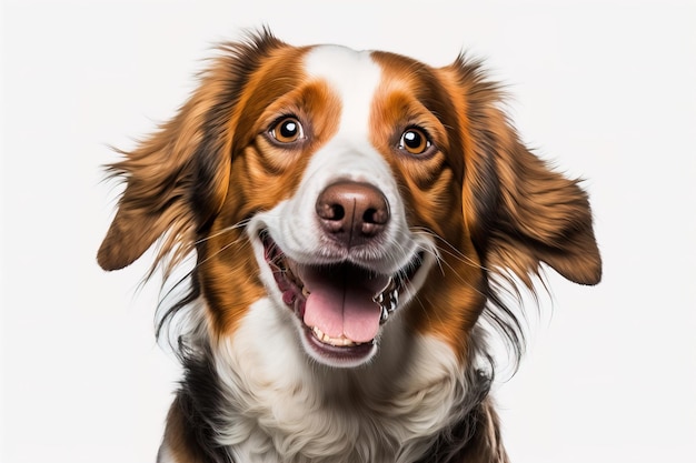 dog is smiling on white background