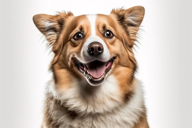 dog is smiling on white background