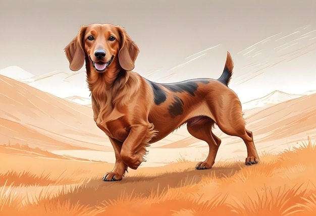 a dog is standing in the desert with the words dachshund on it