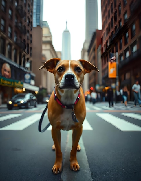 a dog is standing in the middle of the street with a sign that says quot the dog