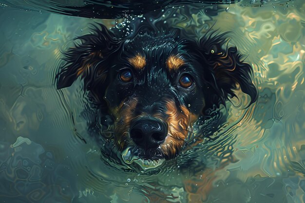 Photo a dog is swimming in the water with his head in the water