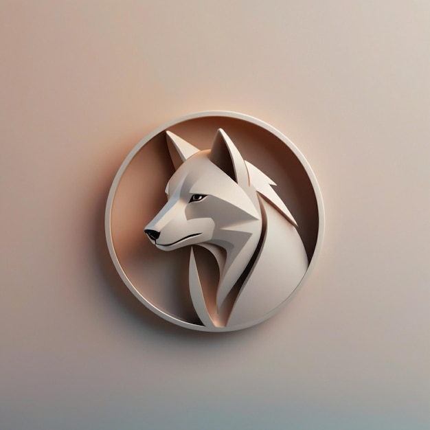 a dog is on a wall with a round logo that says wolf