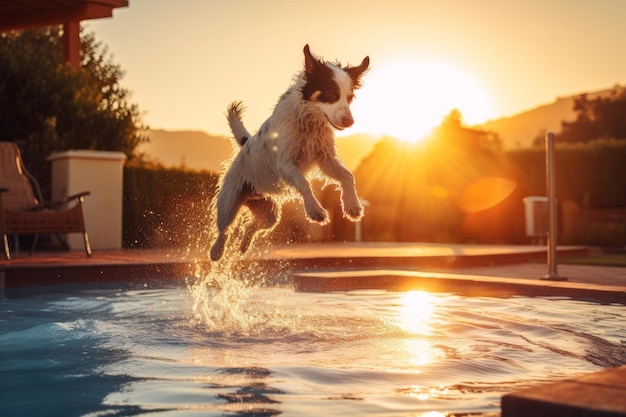 Dog jump in pool Generate Ai