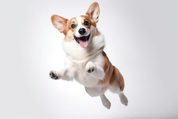 a dog jumping in the air with its mouth open