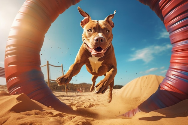 Dog Jumping Through Sand Tube