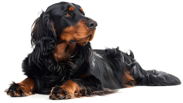 Photo a dog laying on the floor with a white background