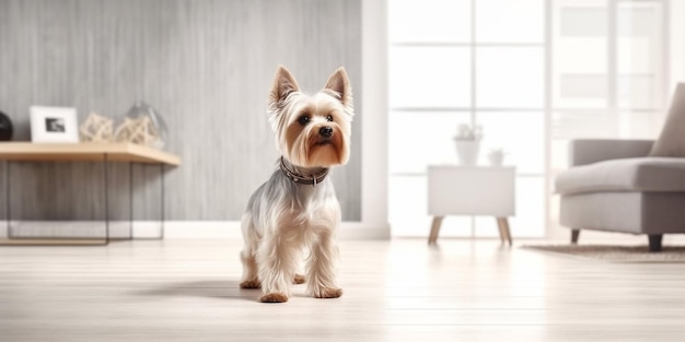 A dog in a living room