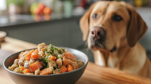 Dog Longingly Eyeing Bowl of Food