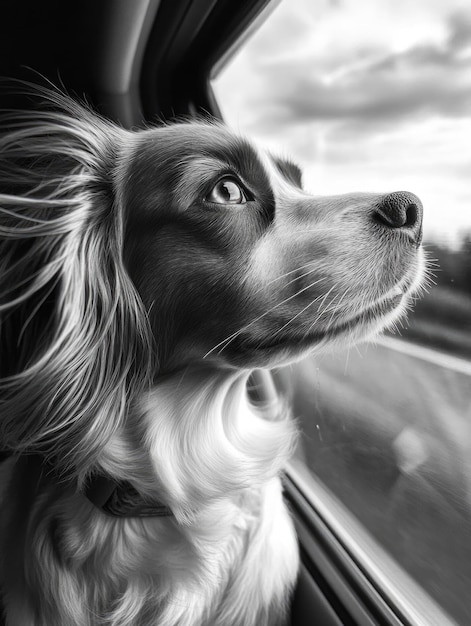 Photo dog looking out window