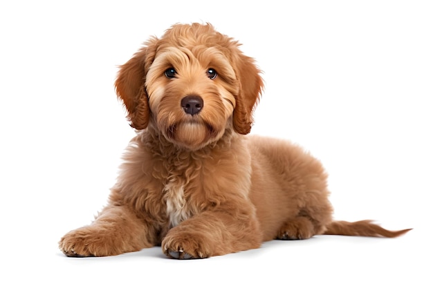 A dog lying down looking at the camera