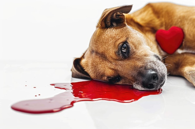 Photo a dog lying on the floor with blood stains