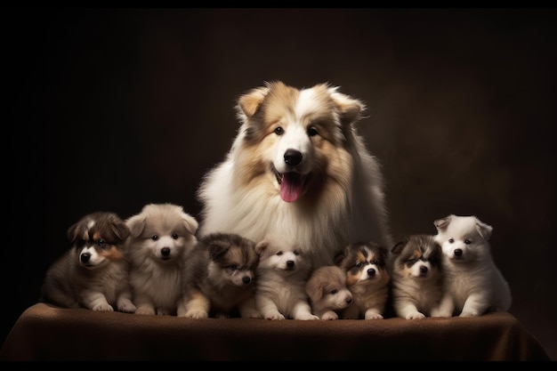 Dog mother with funny puppies Generate Ai