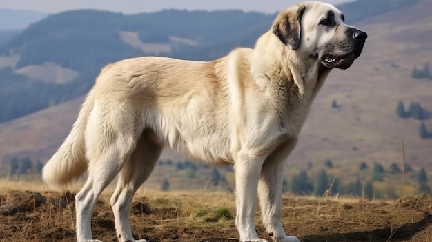 A dog named Anatolian Shepherd standing atop a mountain Generative AI