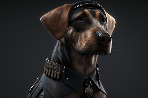 A dog named doberman on a grey background