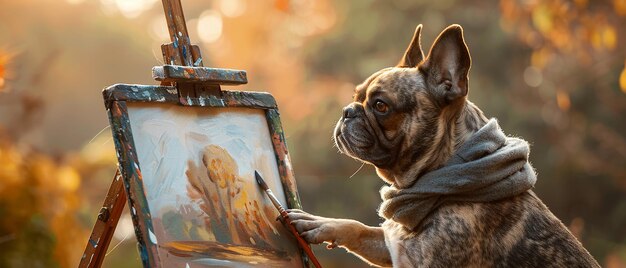 Dog Painting a Picture on an Easel