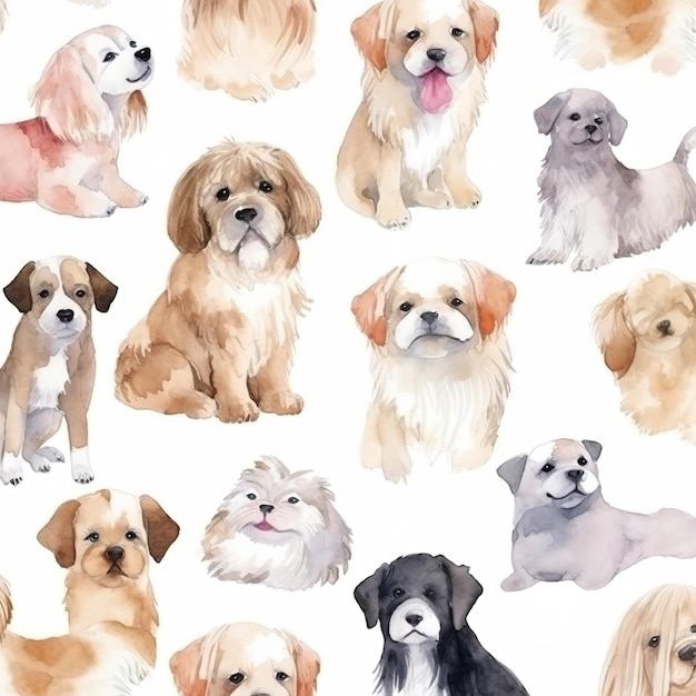 Dog pattern in a watercolor style.