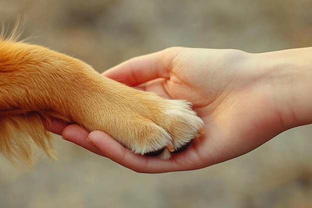 Photo dog paw in human hand photo photo